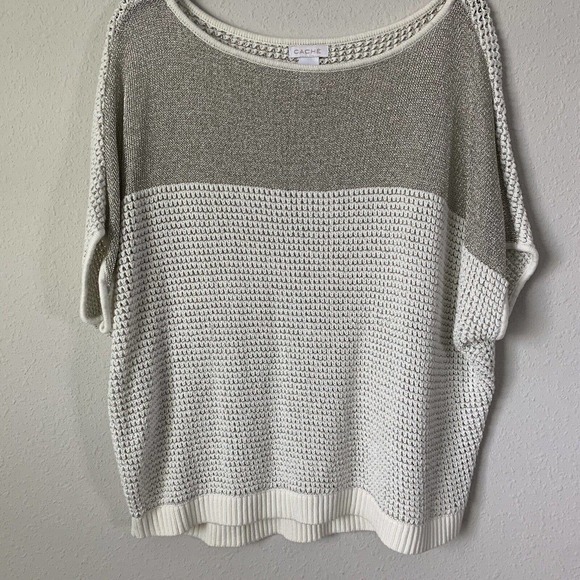 Cache Metallic Knit Short Sleeve Sweater - Picture 1 of 4